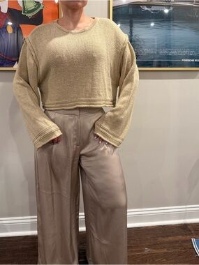 ZARA Tan Cropped Knit Sweater - Relaxed Boxy Fit